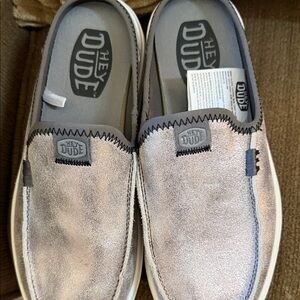 Hey Dude Men's Metallic Silver Loafers